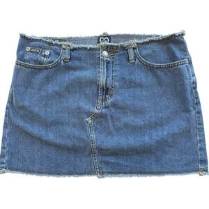 XOXO Y2K Denim Mini Skirt Low Rise Raw Hem 90s Vintage Blue Jean Skirt 7/8